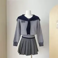 B8秋冬款韩系撞色披肩宽松遮肉学院风海军领长袖针织衫百搭毛衣