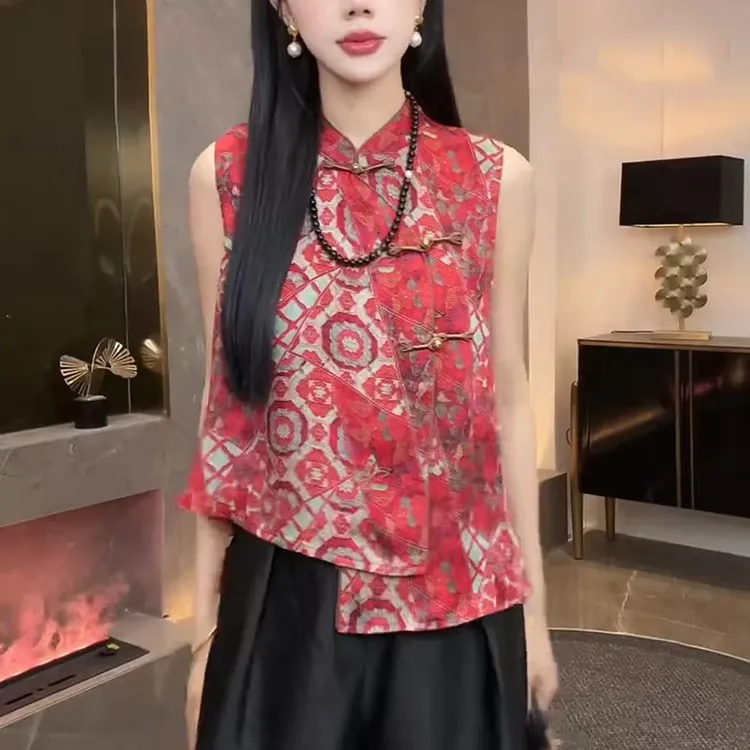 （运费补贴）国风新中式无袖百搭上衣女装2025夏季新款气质衬衣国女