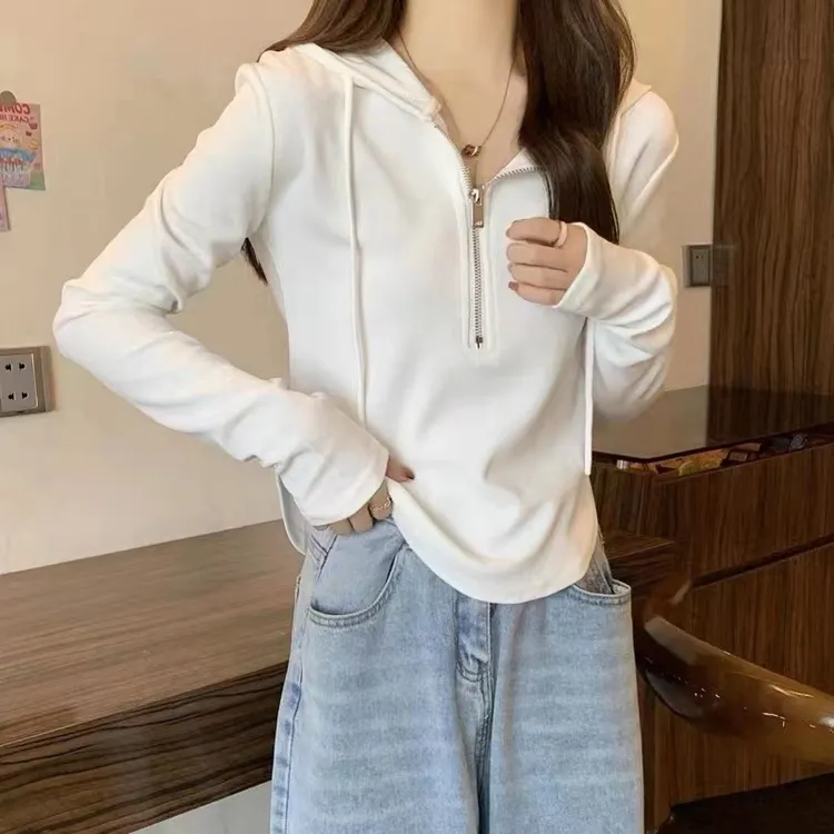 春秋卫衣女新款连帽长袖短款气质打底上衣修身燕尾高腰上衣