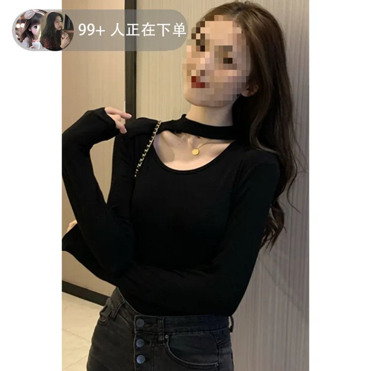 黑色加半高领打底衫女2025新款秋冬内搭长袖上衣女洋气修身恤