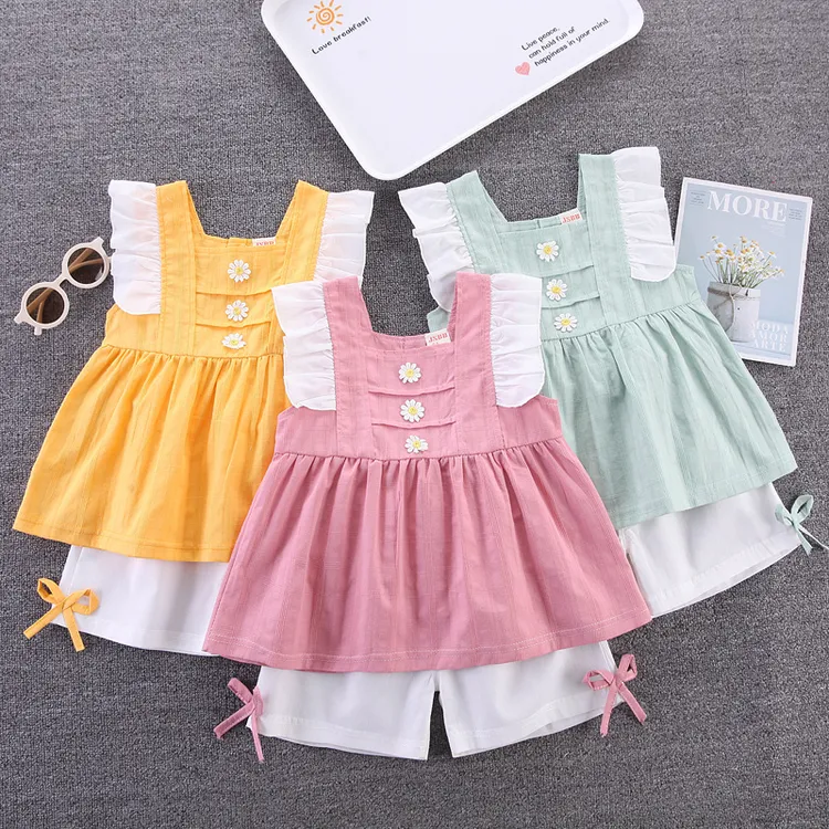 2024夏季新款女童提花连衣裙短袖套装女宝宝休闲短裤两件套潮