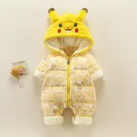 B11婴幼儿冬季连体加棉加厚加绒长爬皮卡丘连帽男女宝外出服