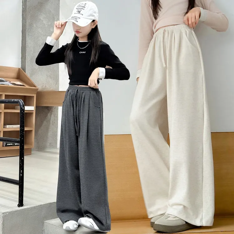 女童裤子秋装2025新款儿童阔腿裤初中生女孩大童春秋款直筒运动裤