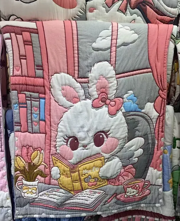 [读书兔]1.2*1.5儿童棉纱布泡芙被柔软舒适吸汗亲肤纱布盖毯