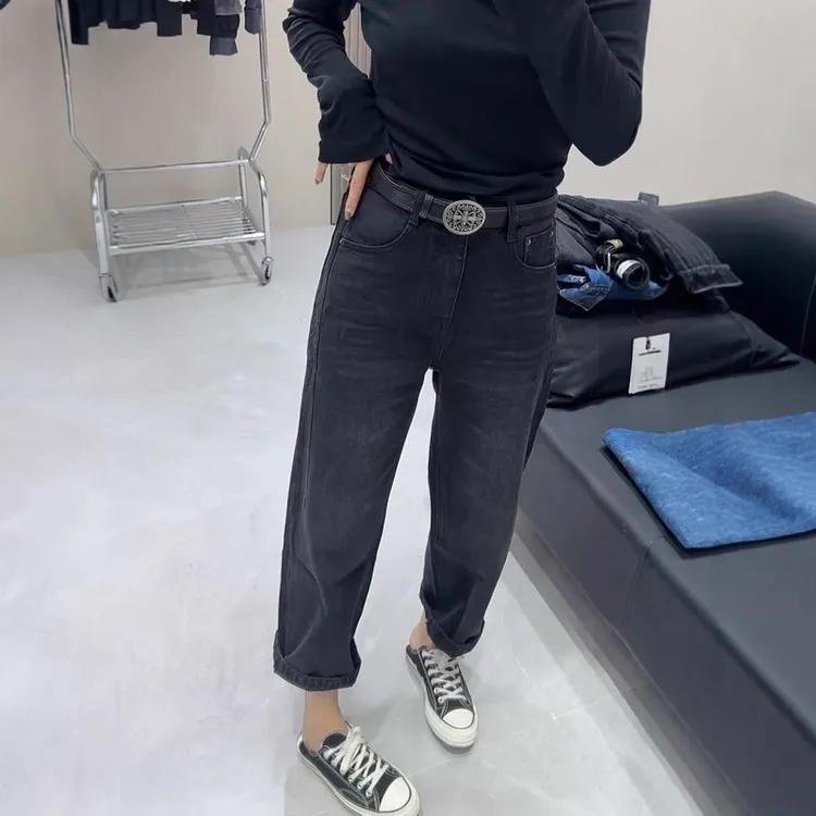 2025秋季新款高腰显瘦直筒牛仔裤大码女装洋气百搭复古九分法棍裤