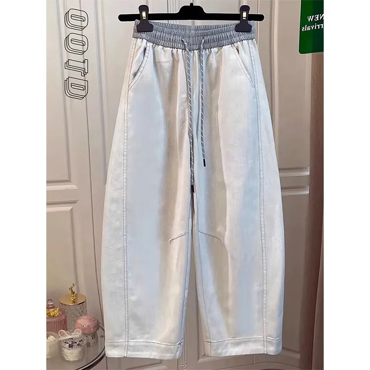 大码胖mm弯刀镰刀香蕉裤2025年夏季复古设计感宽松阔腿牛仔裤子女