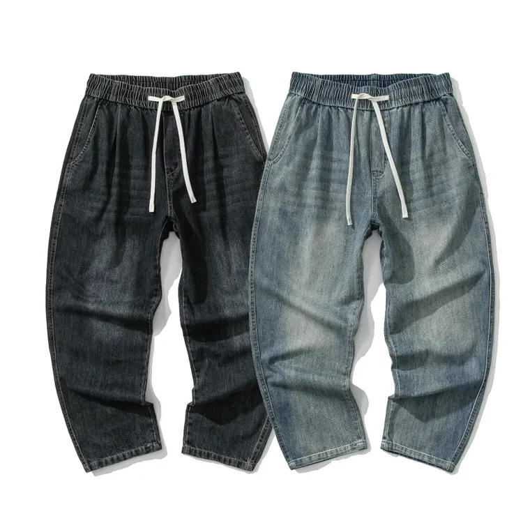 290斤可穿大码秋冬美式做旧浅蓝牛仔裤宽松休闲长裤大裆直筒裤