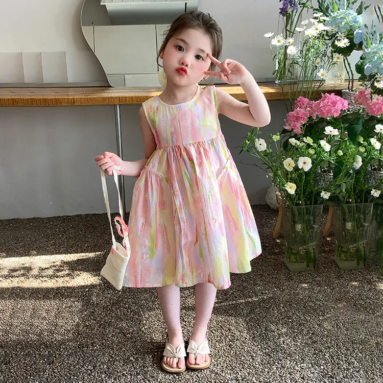 女童彩条吊带裙子夏装2025新款儿童夏季纯棉连衣裙女孩宝宝公主裙