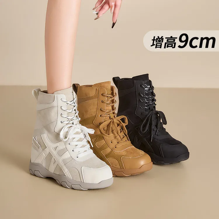 黛芙煕隐形9cm马丁靴女2025秋冬新款户外德训登山鞋厚底西部短靴