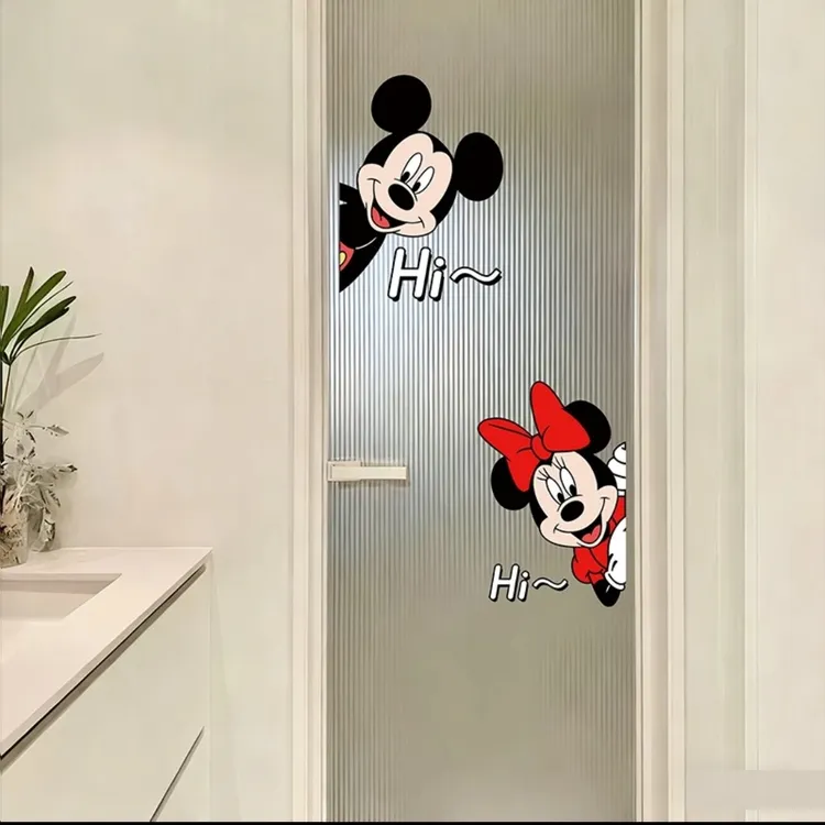米奇米妮卫生间玻璃门静电贴贴膜厕所门窗装饰画浴室门高级感贴膜