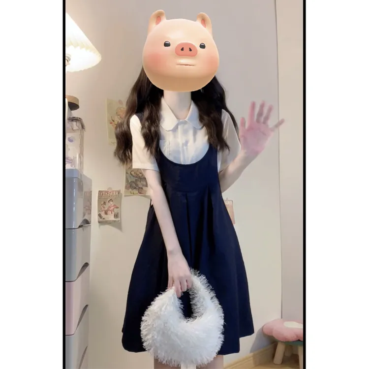 大码【盛夏光年】胖mm定制时尚显瘦衬衫背心裙宽松遮肉两件套套装女