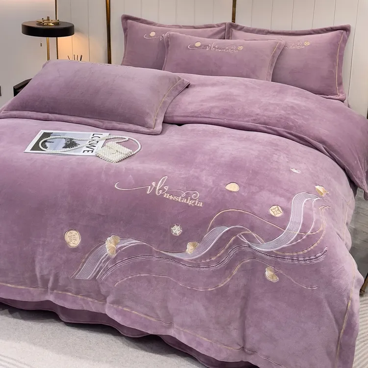 2025新款牛奶绒四件套珊瑚绒加绒加厚双面绒被套被罩床单床上用品