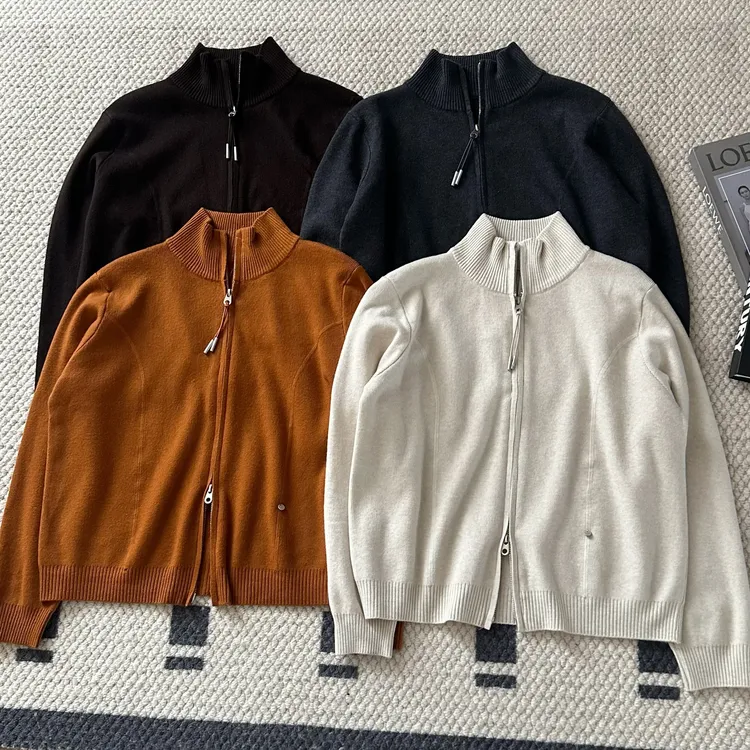 【米可家】双拉链小贴牌弧线显瘦针织开衫88358