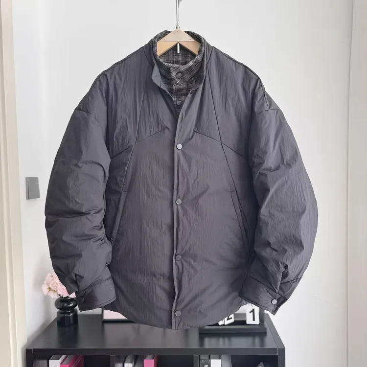 立领翻领拼接保暖散口袖休闲日系秋冬外套羽绒服男士55141B