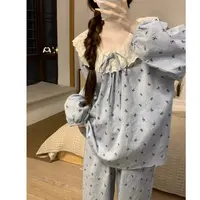 碎花蝴蝶结睡衣女春秋季2025新款长袖长裤韩版甜美少女家居服套装