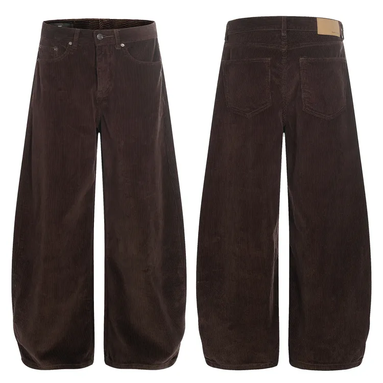 RKAI复古老钱风棕色灯芯绒弯刀休闲裤冬季男女直筒显瘦宽松长裤潮