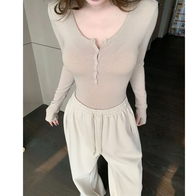 媛媛 【辣妹穿出来】秋冬亨利修身长袖连体衣辣妹上衣新款t恤#D1078