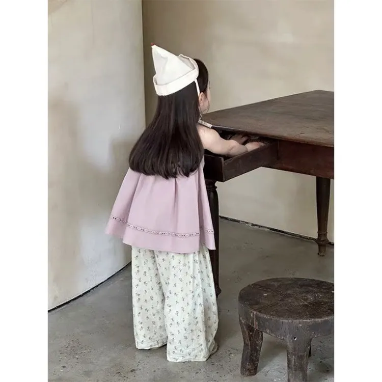 女童森系套装2025新款夏季儿童宝宝洋气薄款吊带衫碎花长裤两件套