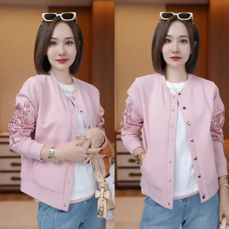 【繁花棒球服】早秋休闲外套减龄亮片棒球服XY2537