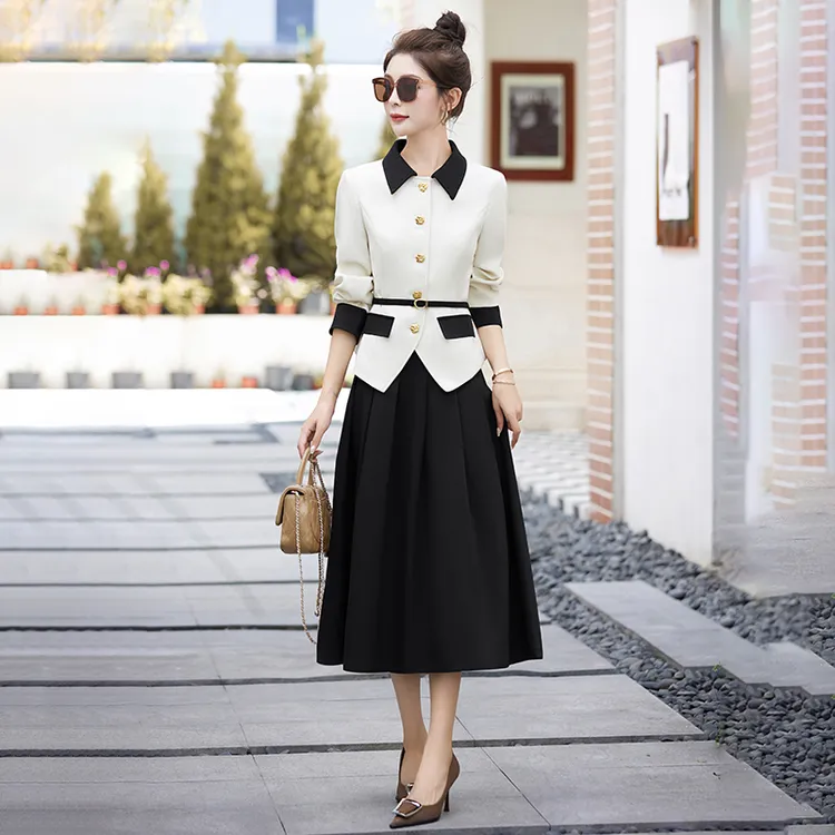 职业女裙套装2025新款时尚春秋套裙小香风显瘦长袖裙子气质洋气