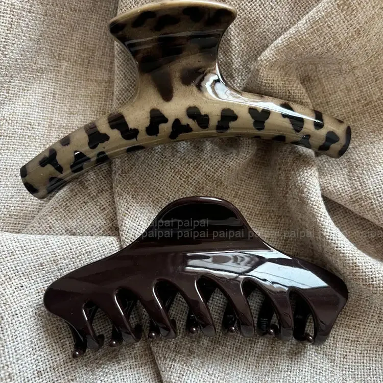 法式豹纹高级亚克力鲨鱼夹大号发夹镂空发抓盘发简约后脑勺发饰