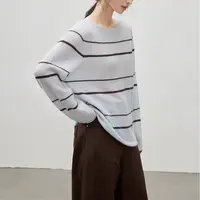 秋冬船领蚕丝羊绒极简时尚条纹间色气质百搭针织套头羊绒衫9597-2