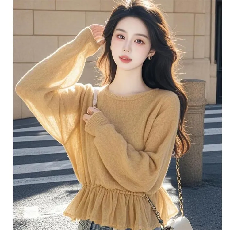 法式高级感宽松圆领毛衣女2025年春季新款气质慵懒风针织衫上衣潮