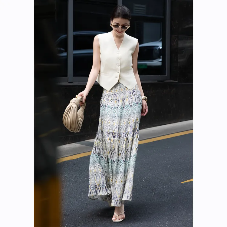 ZEROYK休闲套装女2025夏季新款法式气质修身马甲印花裙时尚两件套
