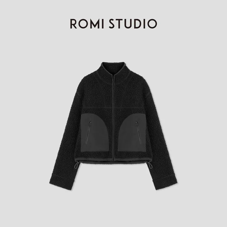 ROMI STUDIO“温暖过冬”绵羊毛混纺摇粒绒宽松立领外套 431WS092