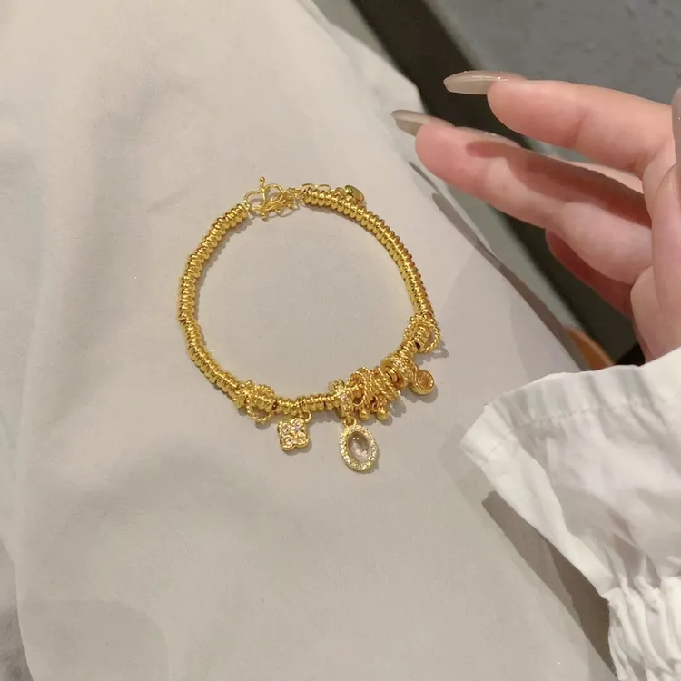 合成金属亚克力手链 手链镀真金强保色古法白钻鸽子蛋四叶草盘