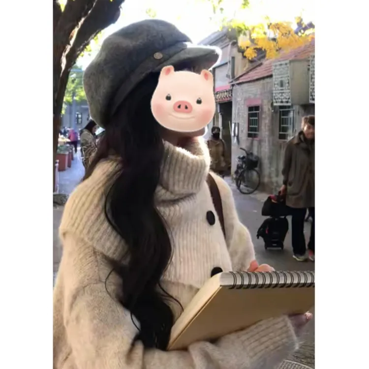 不规则可拆卸围脖高领毛衣女秋冬穿搭慵懒风加厚中长款针织衫上衣