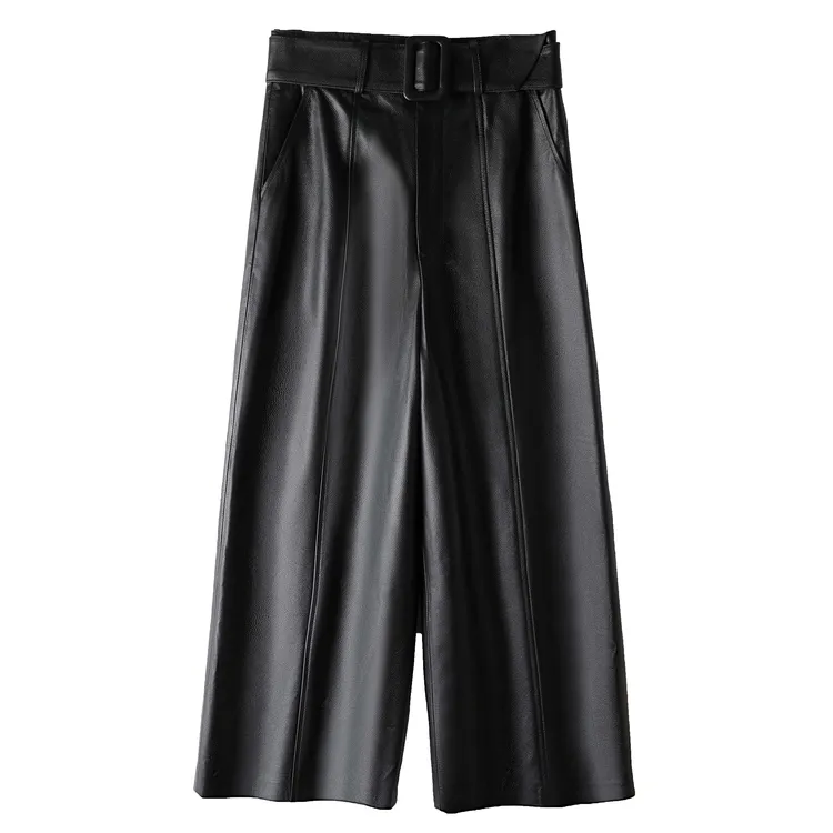 遇见安娜真皮女士直筒皮裤透气长裤春秋冬黑色显瘦时尚百搭2588号