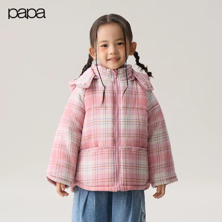 【格纹棉服】papa爬爬冬季儿童棉服外套男女童加厚防风保暖连帽棉袄