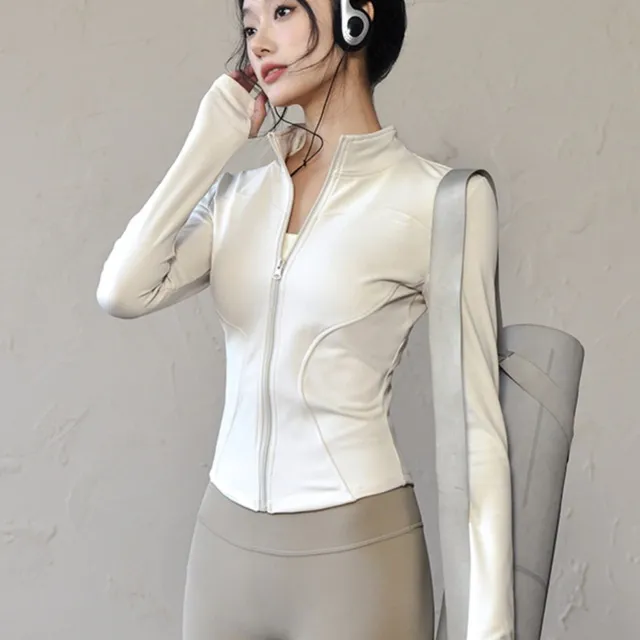 立领瑜伽服女紧身显瘦收腰运动上衣跑步训练普拉提健身外套骑行服