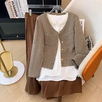 【66558】300斤大码女装胖mm小香风外套衬衫半身裙三件套装春秋新款