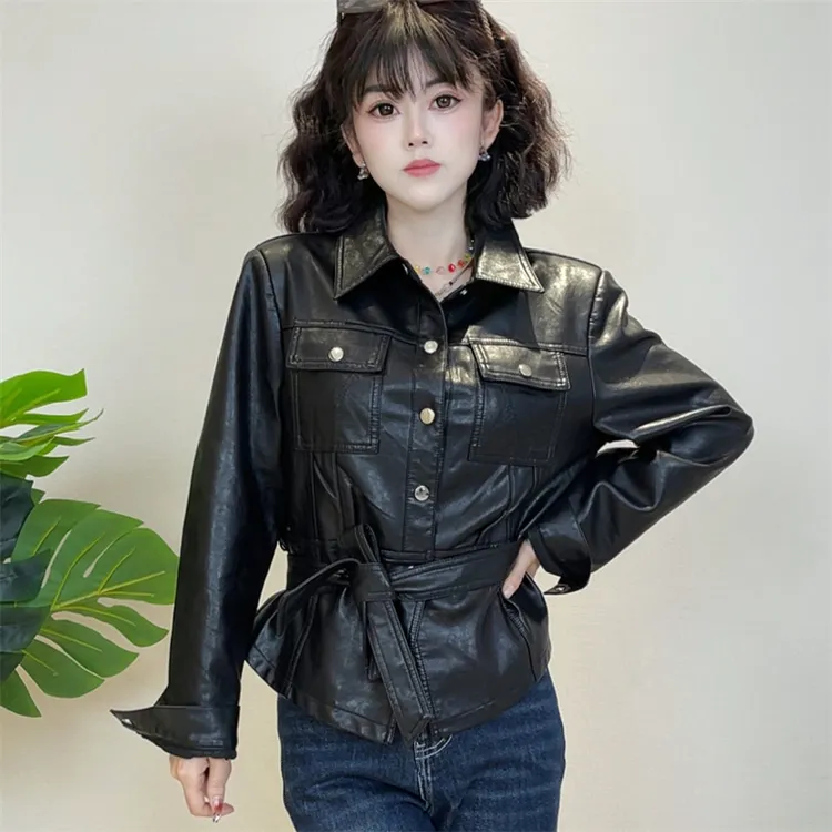 迪否秋季复古收腰皮夹克2025新款机车酷飒女外套2254