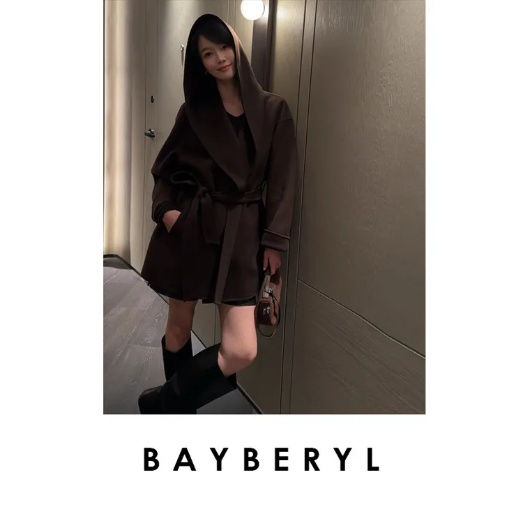 BAYBERYL老贝松弛浴袍*一手长系带25秋羊绒毛呢大衣MF5H2603-9/28