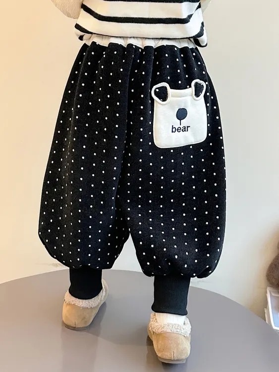 女童加绒裤子秋冬季一体绒儿童阔腿灯笼裤宝宝冬装休闲保暖束脚裤