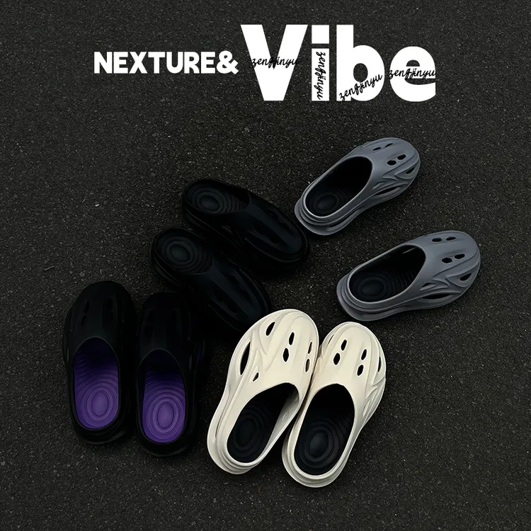 NEXTURE 6cm增高鲸鱼洞洞鞋男夏季厚底踩屎感外穿防滑包头凉拖鞋