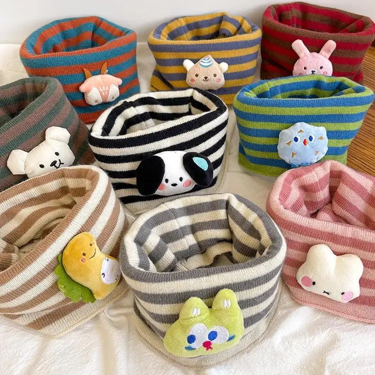 儿童新款卡通围巾男女童保暖护颈脖套秋冬季宝宝冬天防风条纹围脖