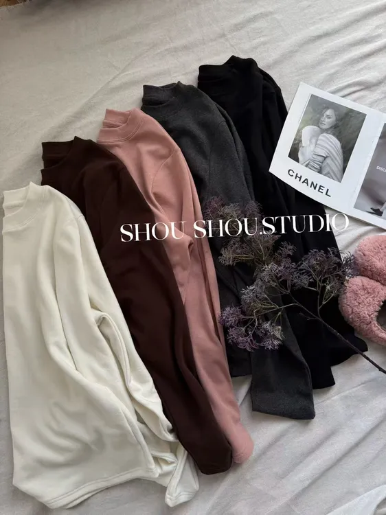 【瘦瘦】大码圆领莱赛尔绵羊毛正肩泡芙绒磨毛弹力百搭打底S02288