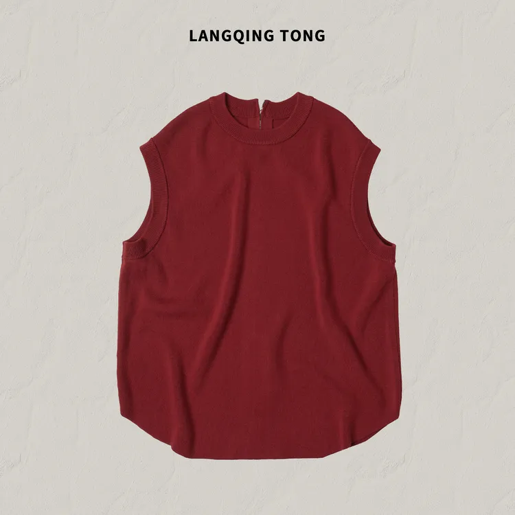 LANGQING 双拉链叠穿羊毛混纺针织背心马甲47489#