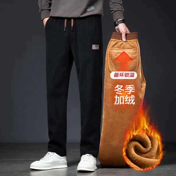 金盾高档男士休闲裤直筒灯芯绒秋冬加绒加厚宽松潮流冬季长裤子