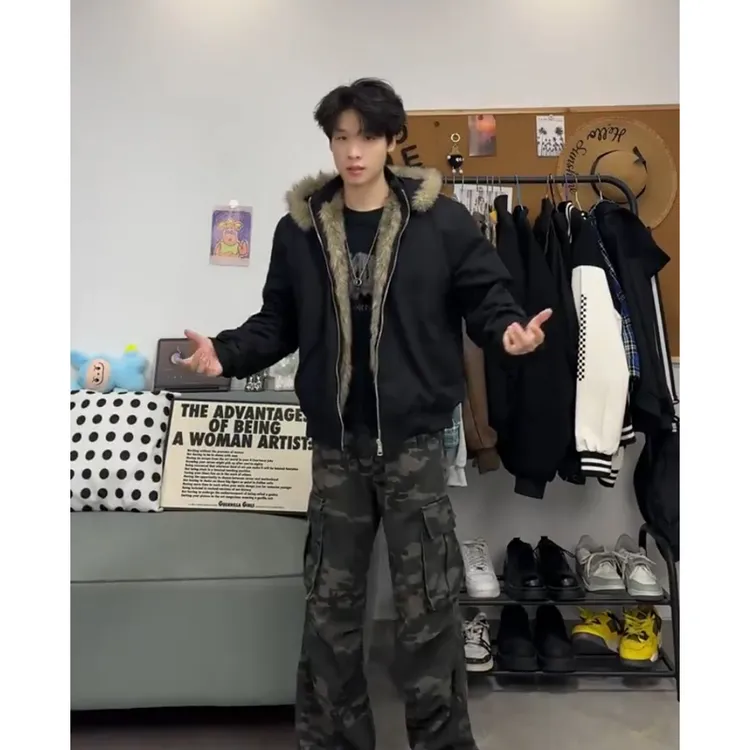 美式cleanfit座山雕棉衣外套男冬季夹棉毛领可拆夹克棉袄连帽棉服