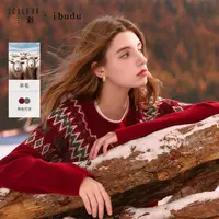 三彩ibudu2025冬季新款费尔岛针织衫圆领插肩袖毛衫宽松女