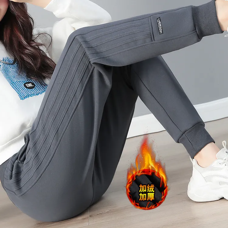 加绒运动裤女秋冬季2025新款宽松休闲卫裤加厚加长款大码束脚裤