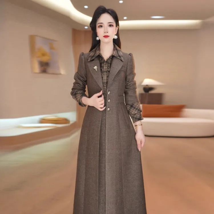 美瑞时尚高级感中长款套裙2025秋季新款修身减龄风衣连衣裙两件套