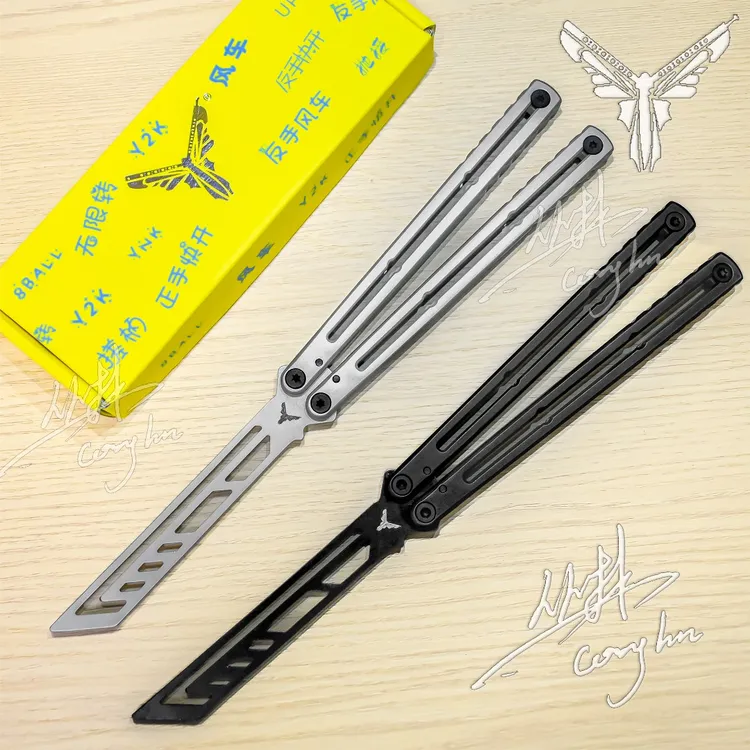 夜光陶瓷YY钢海妖加长版蝴蝶刀入门安全未开刃花式蝴蝶钢刀蝴蝶刀