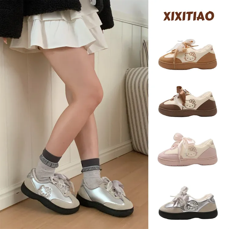 细细条 加绒女户外防滑小白鞋棉鞋正版HelloKitty德训鞋板鞋冬季