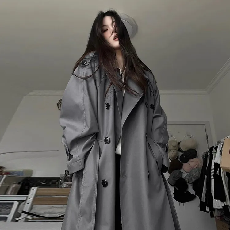 巴黎旧梦风衣女中长款2025春秋季英伦风经典气质廓形长款大衣外套